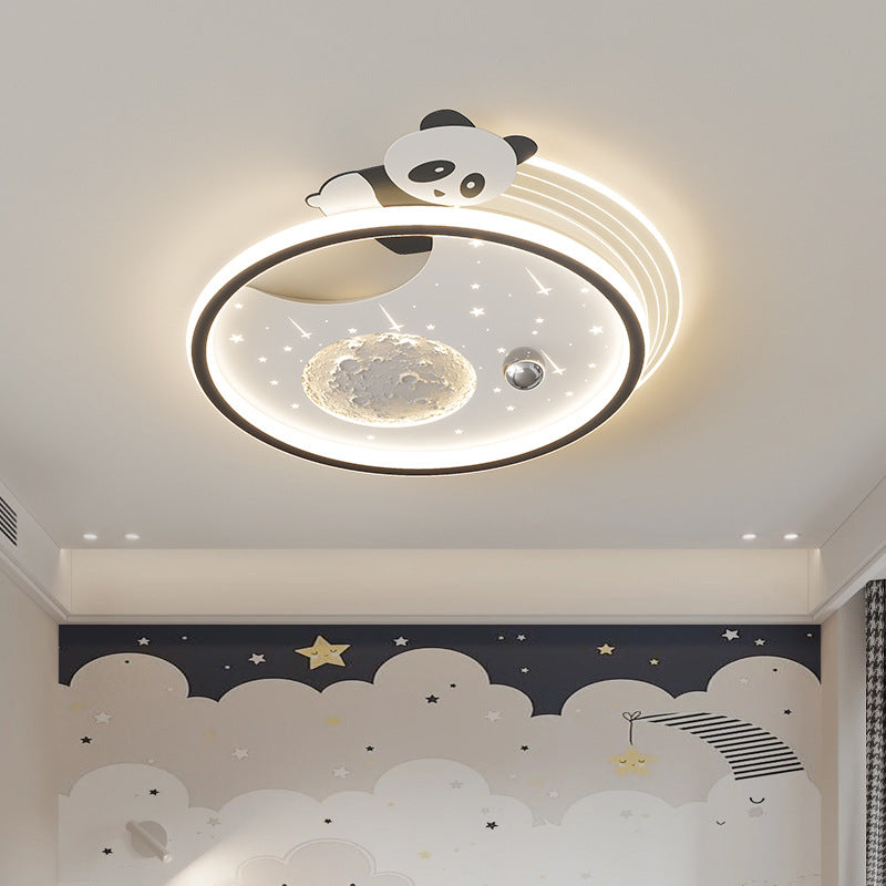 Modern Art Deco Kids Panda Planet Round Acrylic Resin Iron LED Flush Mount Ceiling Light Living Room Kids Bedroom Nursery Decor Stylish Lighting Fixture Cute Panda Design Modern Ceiling Light for Children’s Room Stylish Acrylic Light Fixture LED Ceiling L