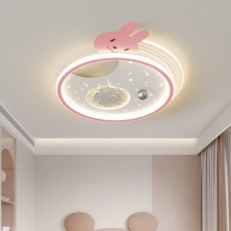 Modern Art Deco Kids Panda Planet Round Acrylic Resin Iron LED Flush Mount Ceiling Light Living Room Kids Bedroom Nursery Decor Stylish Lighting Fixture Cute Panda Design Modern Ceiling Light for Children’s Room Stylish Acrylic Light Fixture LED Ceiling L