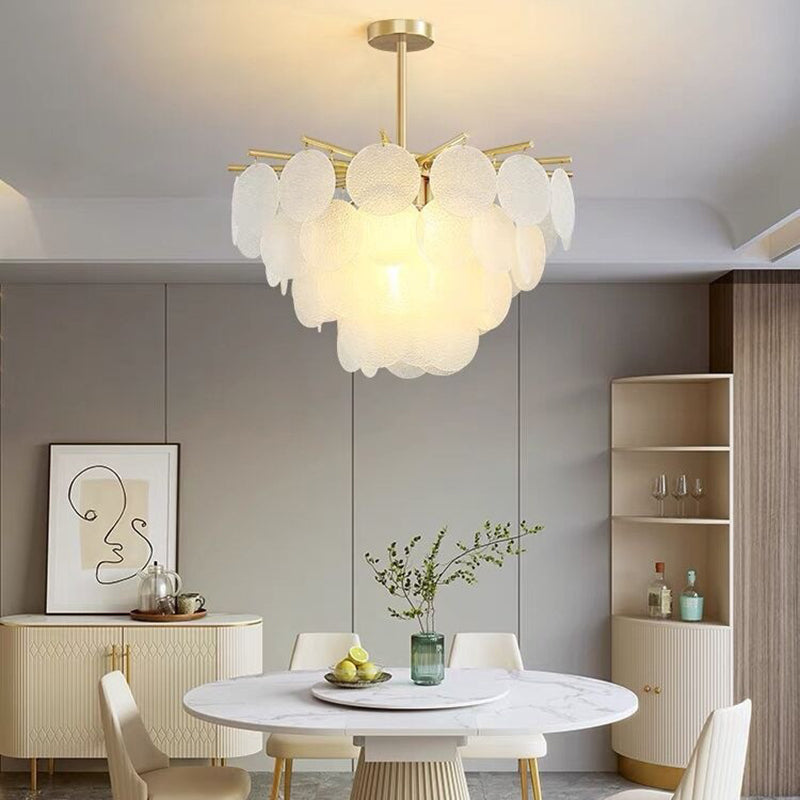 Contemporary Scandinavian Tapered Round Chandelier - 6/8/10 Lights, Glass & Iron Design for Living Room