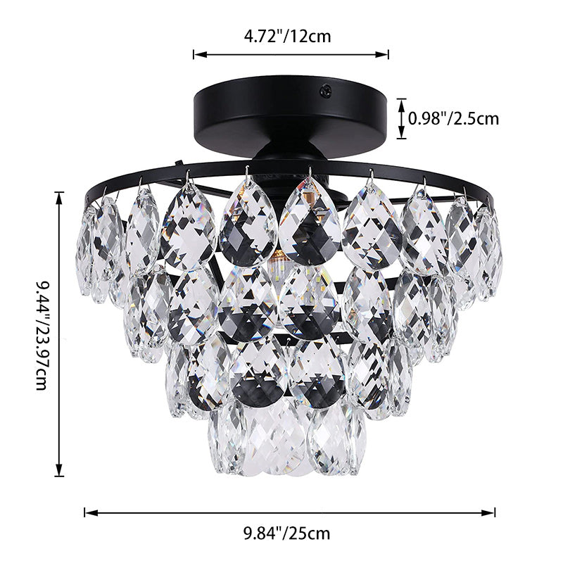 Contemporary Scandinavian Crystal Iron Semi-Flush Mount Ceiling Light for Living Room