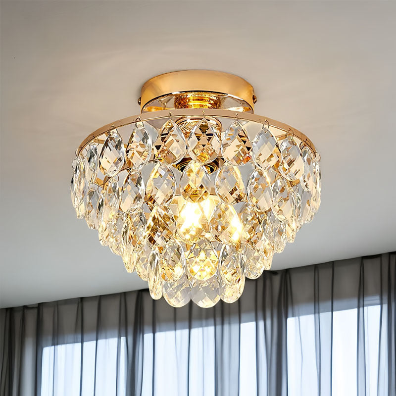Contemporary Scandinavian Crystal Iron Semi-Flush Mount Ceiling Light for Living Room