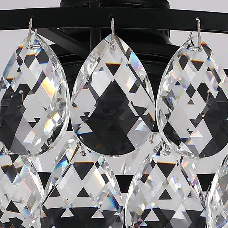 Contemporary Scandinavian Crystal Iron Semi-Flush Mount Ceiling Light for Living Room