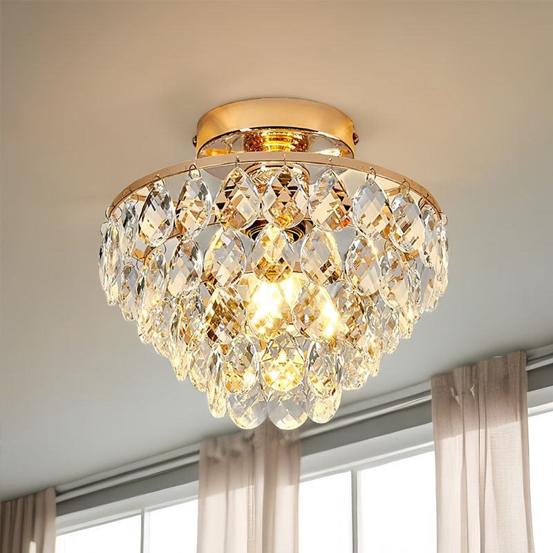 Contemporary Scandinavian Crystal Iron Semi-Flush Mount Ceiling Light for Living Room
