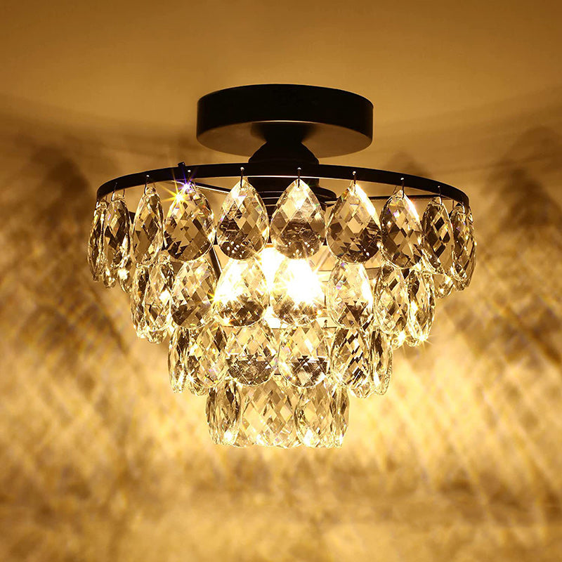 Contemporary Scandinavian Crystal Iron Semi-Flush Mount Ceiling Light for Living Room