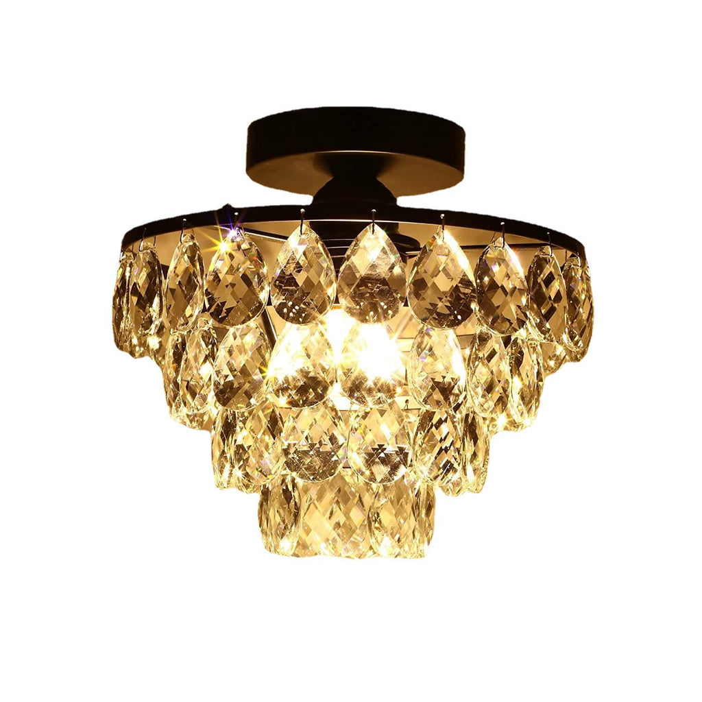 Contemporary Scandinavian Crystal Iron Semi-Flush Mount Ceiling Light for Living Room