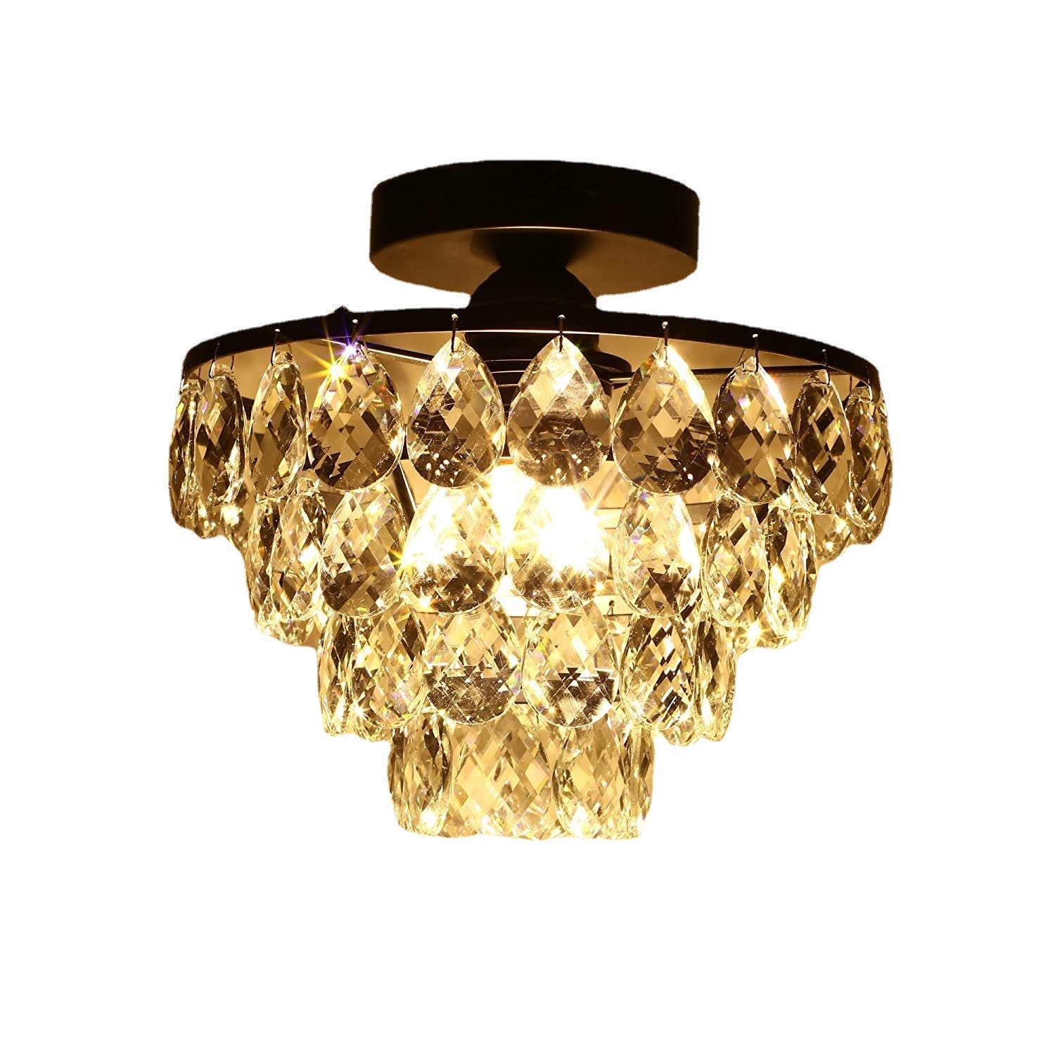 Contemporary Scandinavian Crystal Iron Semi-Flush Mount Ceiling Light for Living Room