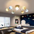 Contemporary Nordic Kids Iron Glass Ball Earth Planet 13-Light Semi-Flush Mount Ceiling Light, Stylish Bedroom Lighting Fixture, Modern Illuminated Globe Chandelier, Unique Starry Sky Decor for Children's Room, Eye-Catching Ceiling Lamp for Playroom and N