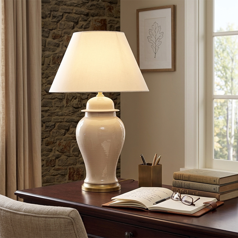 Traditional Rustic Ceramic Fabric Conic Vase 1-Light Table Lamp for Study Bedroom Home Decor Modern Rustic Lighting Elegant Desk Lamp Unique Accent Lamp Decorative Illumination Farmhouse Style Ceramic Table Lamp Cozy Living Room Lighting Soft Fabric Shade