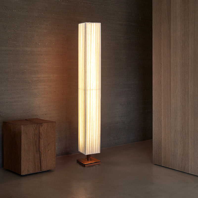 Traditional Japanese Rectangular Walnut LED Floor Lamp for Living Room