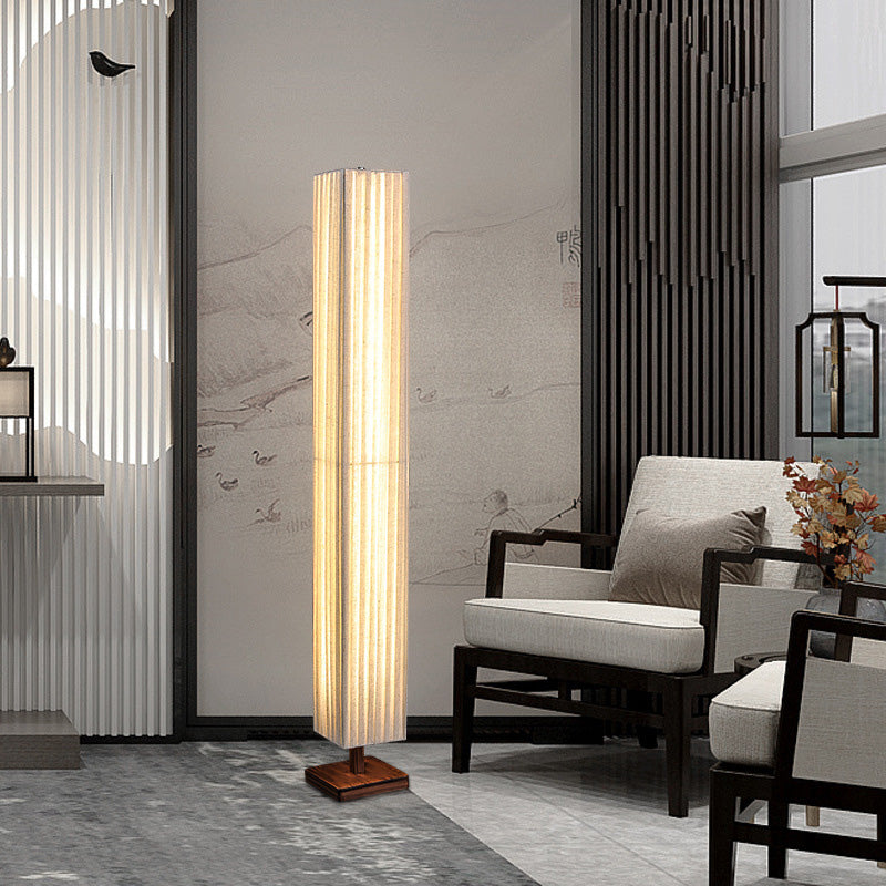 Traditional Japanese Rectangular Walnut LED Floor Lamp for Living Room
