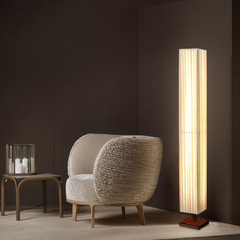 Traditional Japanese Rectangular Walnut LED Floor Lamp for Living Room