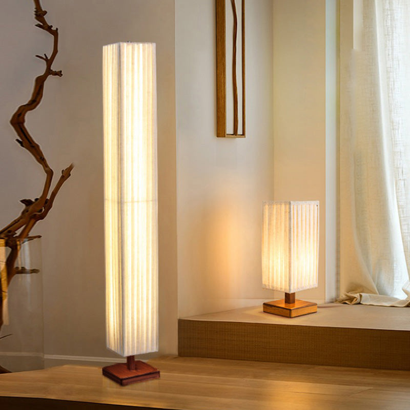 Traditional Japanese Rectangular Walnut LED Floor Lamp for Living Room
