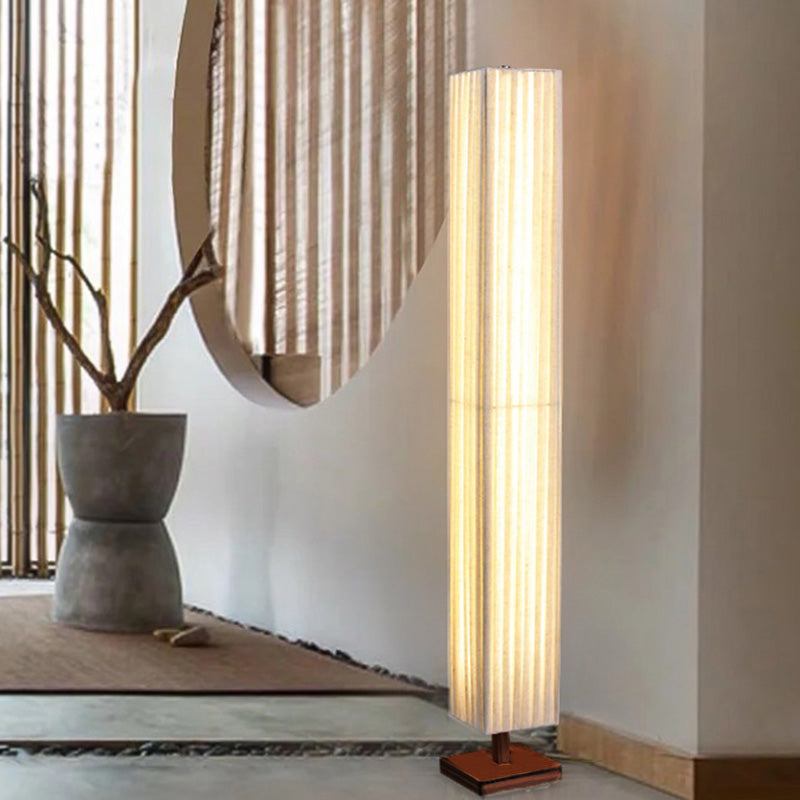 Traditional Japanese Rectangular Walnut LED Floor Lamp for Living Room