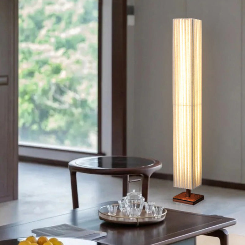 Traditional Japanese Rectangular Walnut LED Floor Lamp for Living Room