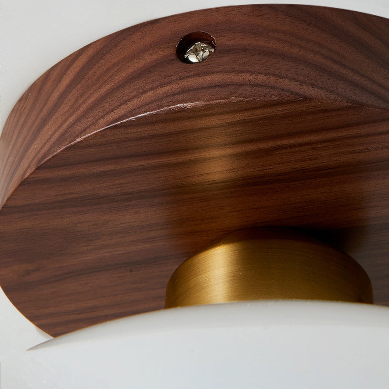 Contemporary Retro Walnut Metal Glass Bowl Ceiling Light – 1-Light Semi-Flush Mount for Hallway
