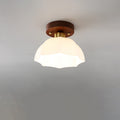 Contemporary Retro Walnut Metal Glass Bowl Ceiling Light – 1-Light Semi-Flush Mount for Hallway