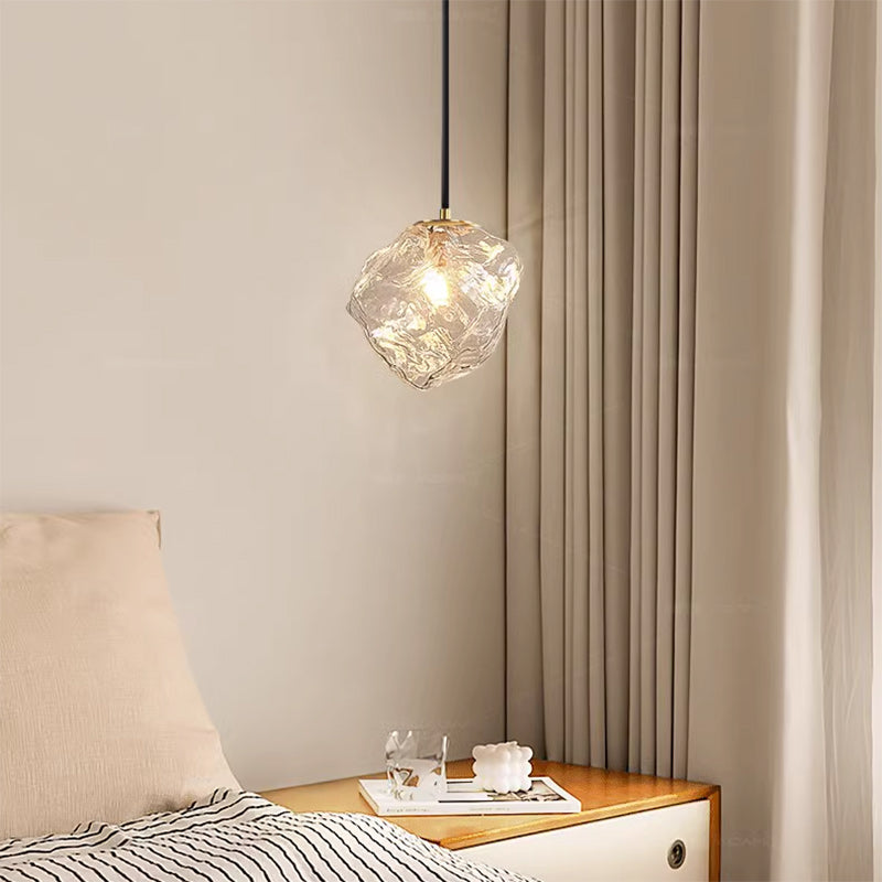 Modern Minimalist Metal Glass Pendant Light for Bedside