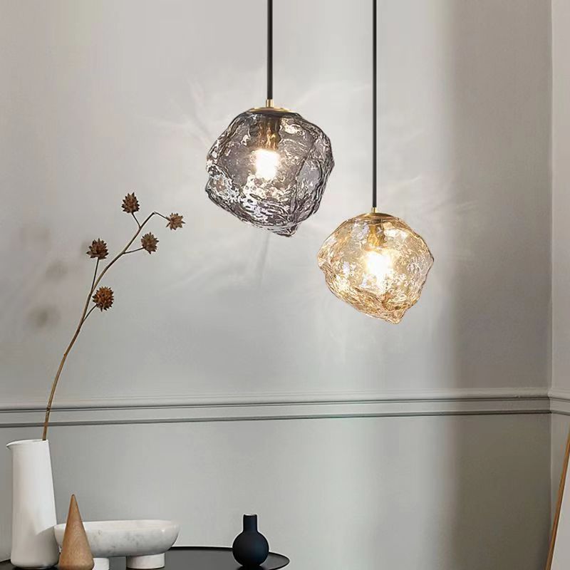 Modern Minimalist Metal Glass Pendant Light for Bedside