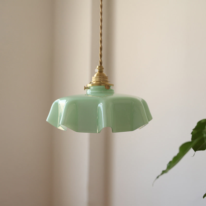 Traditional French Brass Pendant Light - Round Folded 1-Light Bedside Fixture