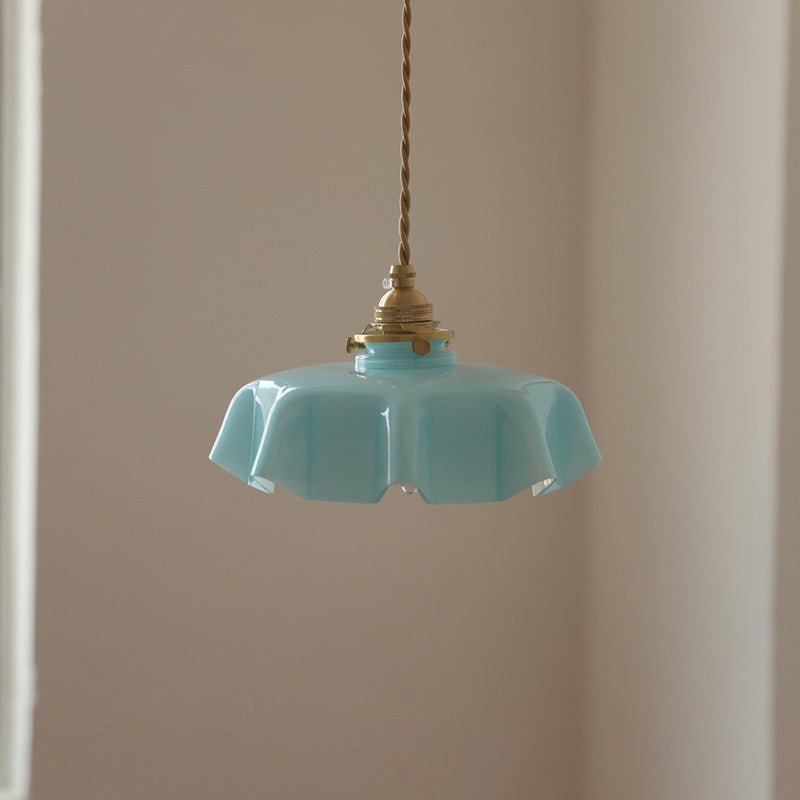 Traditional French Brass Pendant Light - Round Folded 1-Light Bedside Fixture