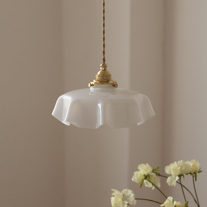 Traditional French Brass Pendant Light - Round Folded 1-Light Bedside Fixture