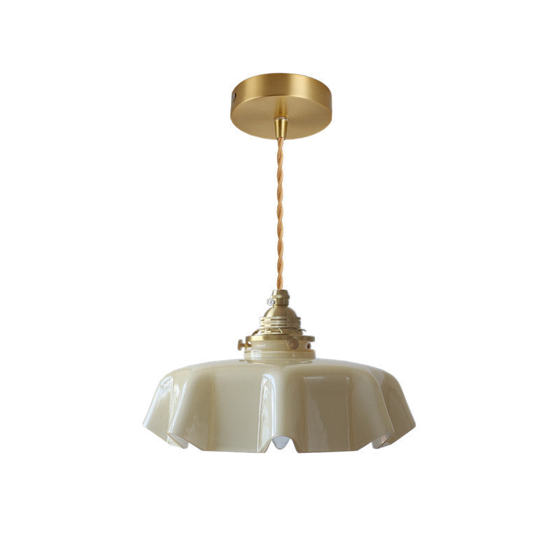 Traditional French Brass Pendant Light - Round Folded 1-Light Bedside Fixture