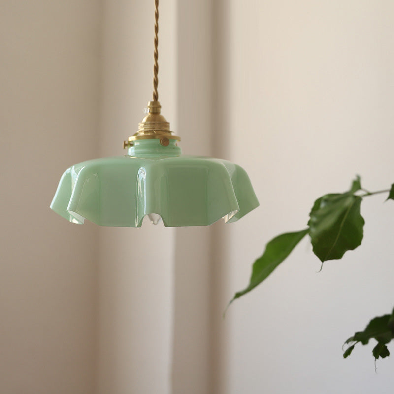 Traditional French Brass Pendant Light - Round Folded 1-Light Bedside Fixture