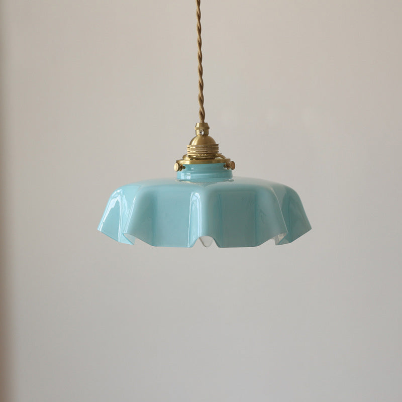 Traditional French Brass Pendant Light - Round Folded 1-Light Bedside Fixture