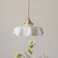 Traditional French Brass Pendant Light - Round Folded 1-Light Bedside Fixture