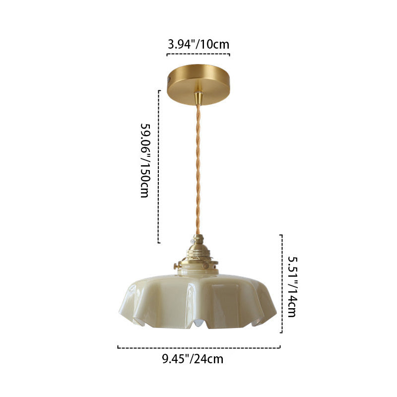 Traditional French Brass Pendant Light - Round Folded 1-Light Bedside Fixture