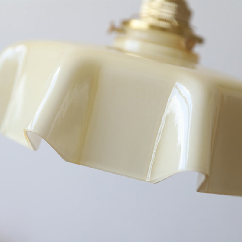 Traditional French Brass Glass Iron Round Semi-Flush Mount Ceiling Light for Hallway