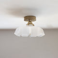 Traditional French Brass Glass Iron Round Semi-Flush Mount Ceiling Light for Hallway