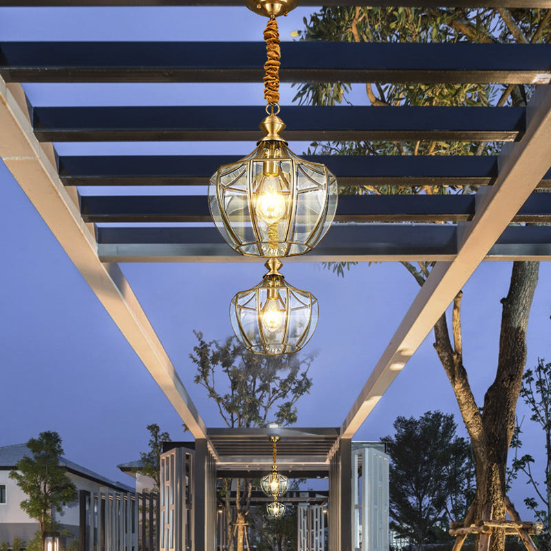 Modern Mid-Century Waterproof Copper Glazed Rhombic Cylinder Chandelier - 1/3/4 Light for Outdoor Patio