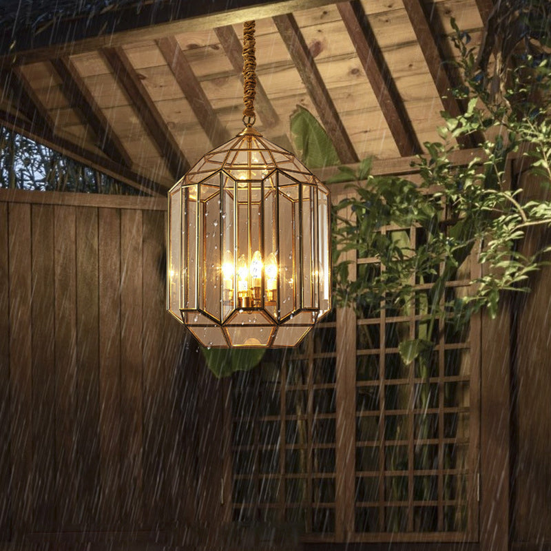 Modern Mid-Century Waterproof Copper Glazed Rhombic Cylinder Chandelier - 1/3/4 Light for Outdoor Patio