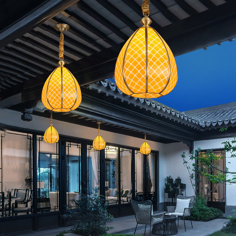 Modern Mid-Century Waterproof Copper Glazed Rhombic Cylinder Chandelier - 1/3/4 Light for Outdoor Patio
