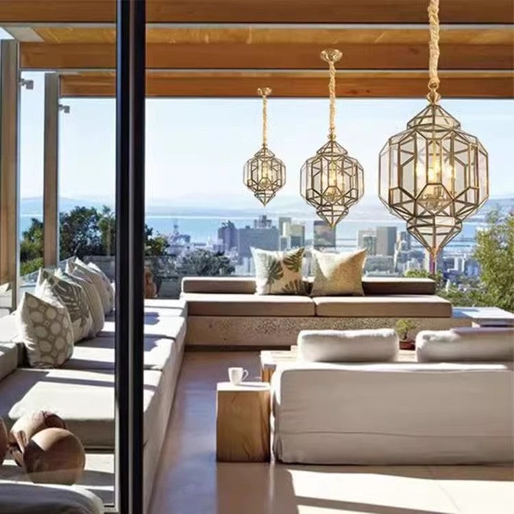 Modern Mid-Century Waterproof Copper Glazed Rhombic Cylinder Chandelier - 1/3/4 Light for Outdoor Patio