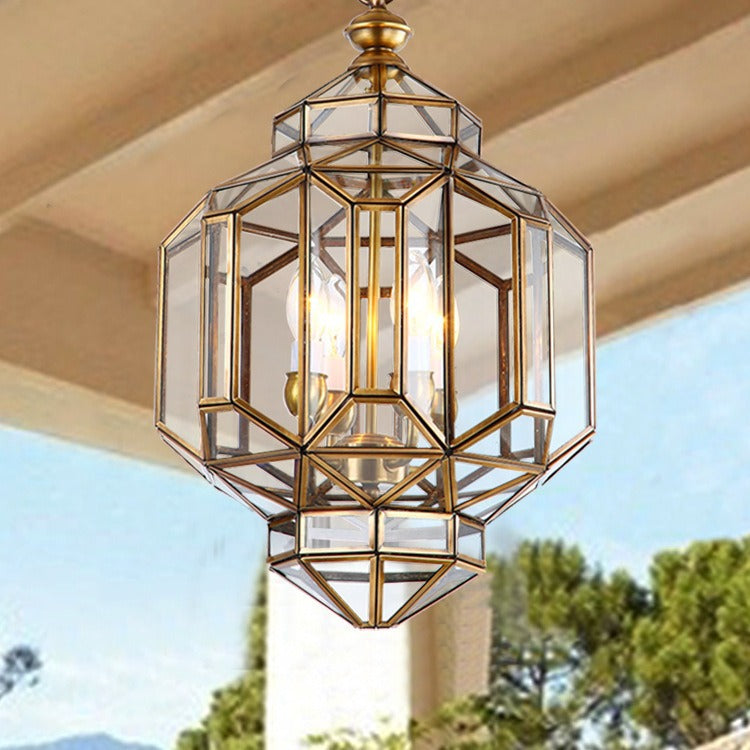 Modern Mid-Century Waterproof Copper Glazed Rhombic Cylinder Chandelier - 1/3/4 Light for Outdoor Patio