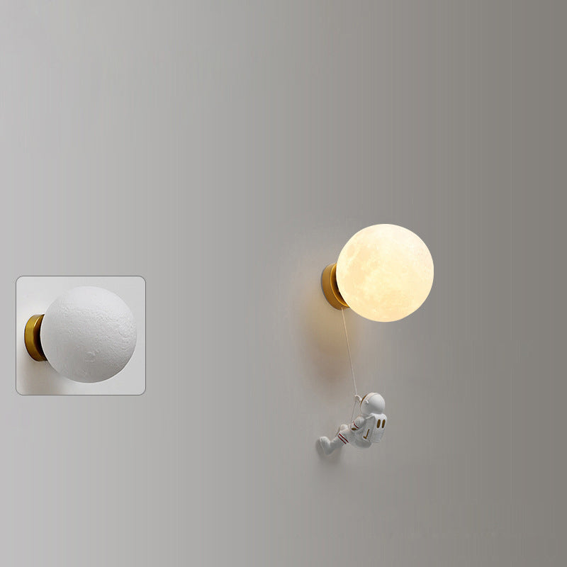 Contemporary Nordic Kids Resin Glass Ball Astronaut Lunar Planet 1-Light Wall Sconce Lamp Bedside Night Light for Nursery Bedroom Decor Cosmic Space Theme Kids Room Lighting Kids Wall Lamp Unique Children's Room Illumination