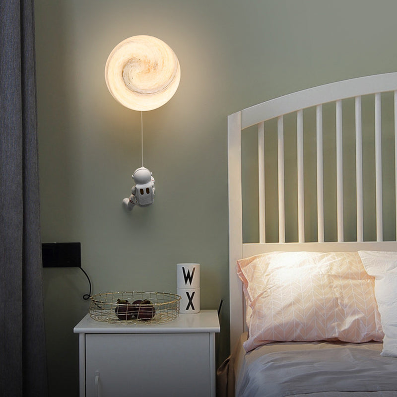 Contemporary Nordic Kids Resin Glass Ball Astronaut Lunar Planet 1-Light Wall Sconce Lamp Bedside Night Light for Nursery Bedroom Decor Cosmic Space Theme Kids Room Lighting Kids Wall Lamp Unique Children's Room Illumination
