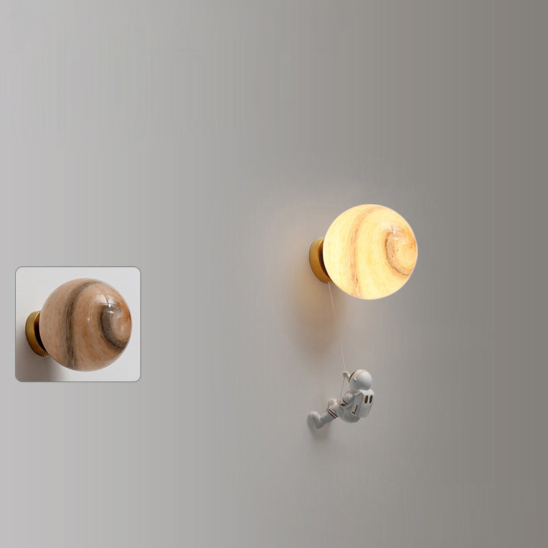Contemporary Nordic Kids Resin Glass Ball Astronaut Lunar Planet 1-Light Wall Sconce Lamp Bedside Night Light for Nursery Bedroom Decor Cosmic Space Theme Kids Room Lighting Kids Wall Lamp Unique Children's Room Illumination
