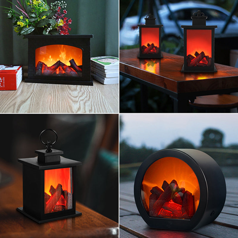 Contemporary Retro LED Flame Table Lamp - Round Battery-Powered Fireplace Style for Living Room