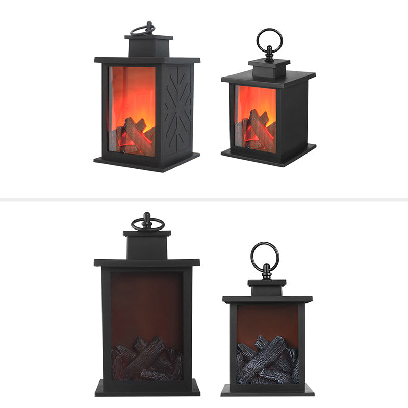 Contemporary Retro ABS Simulated Flame Fireplace Round Battery Rectangular LED Table Lamp Living Room Ultrabright Atmosphere Light Home Decoration Modern Design Stylish Lighting Accent Furniture Faux Fire Effect Energy Efficient Safe For Kids and Pets Per