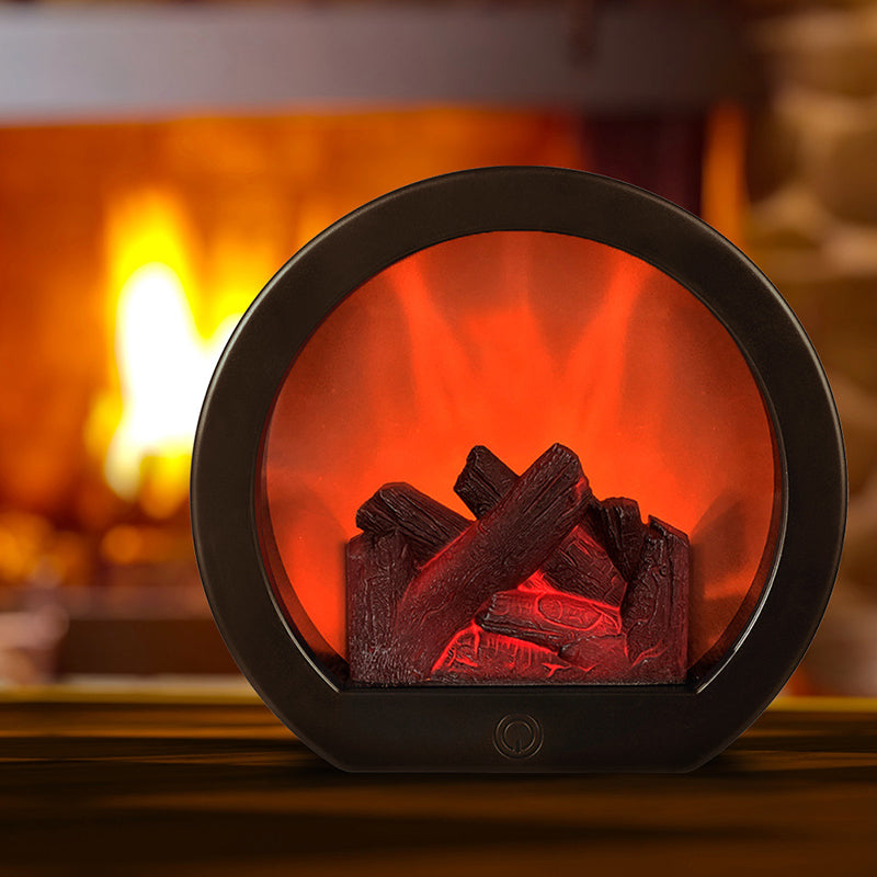 Contemporary Retro ABS Simulated Flame Fireplace Round Battery Rectangular LED Table Lamp Living Room Ultrabright Atmosphere Light Home Decoration Modern Design Stylish Lighting Accent Furniture Faux Fire Effect Energy Efficient Safe For Kids and Pets Per