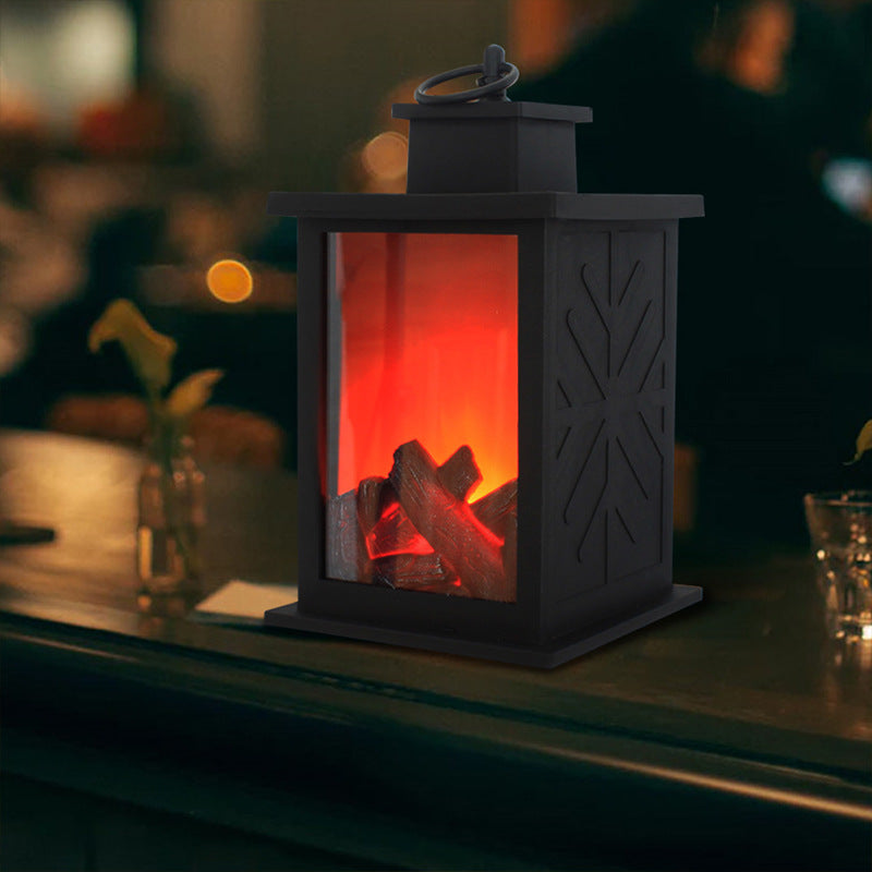 Contemporary Retro ABS Simulated Flame Fireplace Round Battery Rectangular LED Table Lamp Living Room Ultrabright Atmosphere Light Home Decoration Modern Design Stylish Lighting Accent Furniture Faux Fire Effect Energy Efficient Safe For Kids and Pets Per