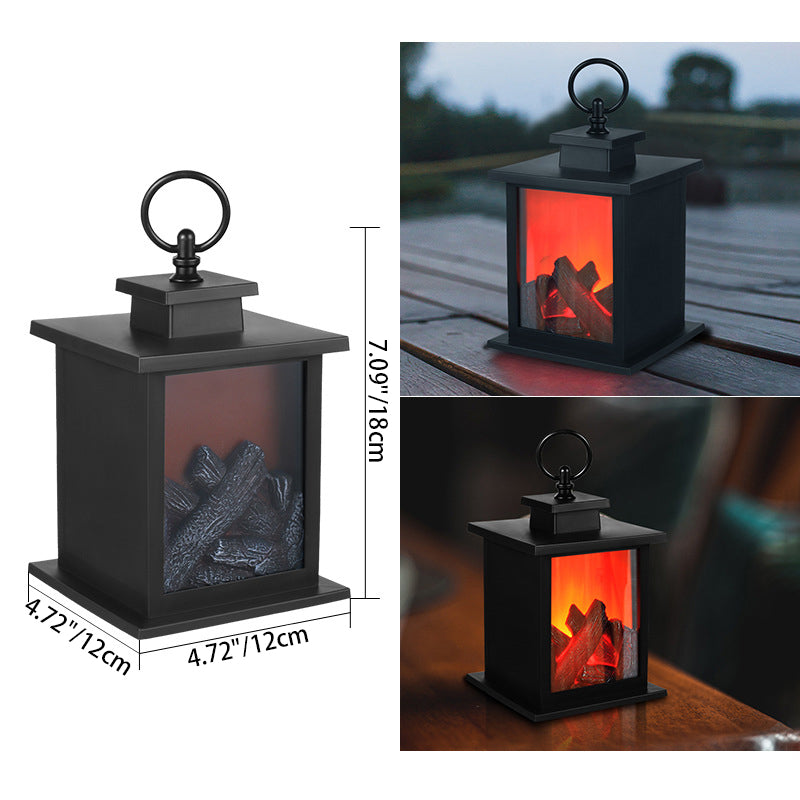 Contemporary Retro LED Flame Table Lamp - Round Battery-Powered Fireplace Style for Living Room