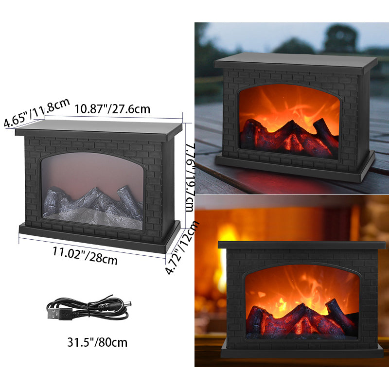 Contemporary Retro LED Flame Table Lamp - Round Battery-Powered Fireplace Style for Living Room