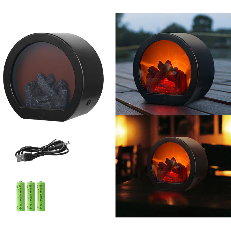 Contemporary Retro LED Flame Table Lamp - Round Battery-Powered Fireplace Style for Living Room