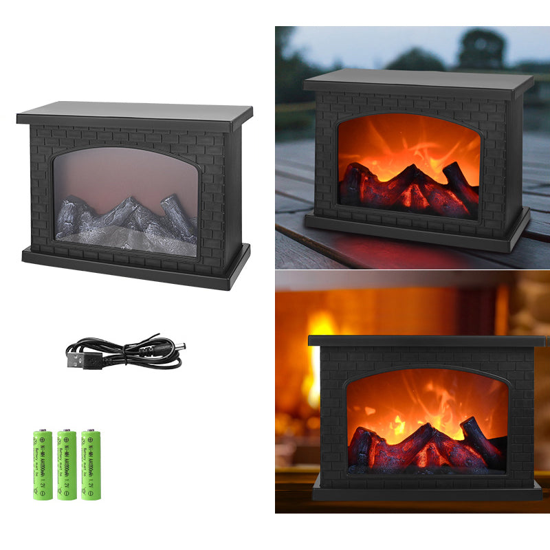Contemporary Retro LED Flame Table Lamp - Round Battery-Powered Fireplace Style for Living Room