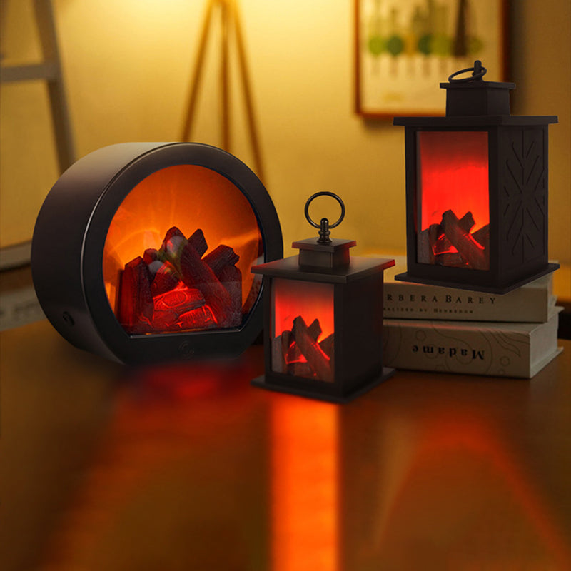 Contemporary Retro LED Flame Table Lamp - Round Battery-Powered Fireplace Style for Living Room