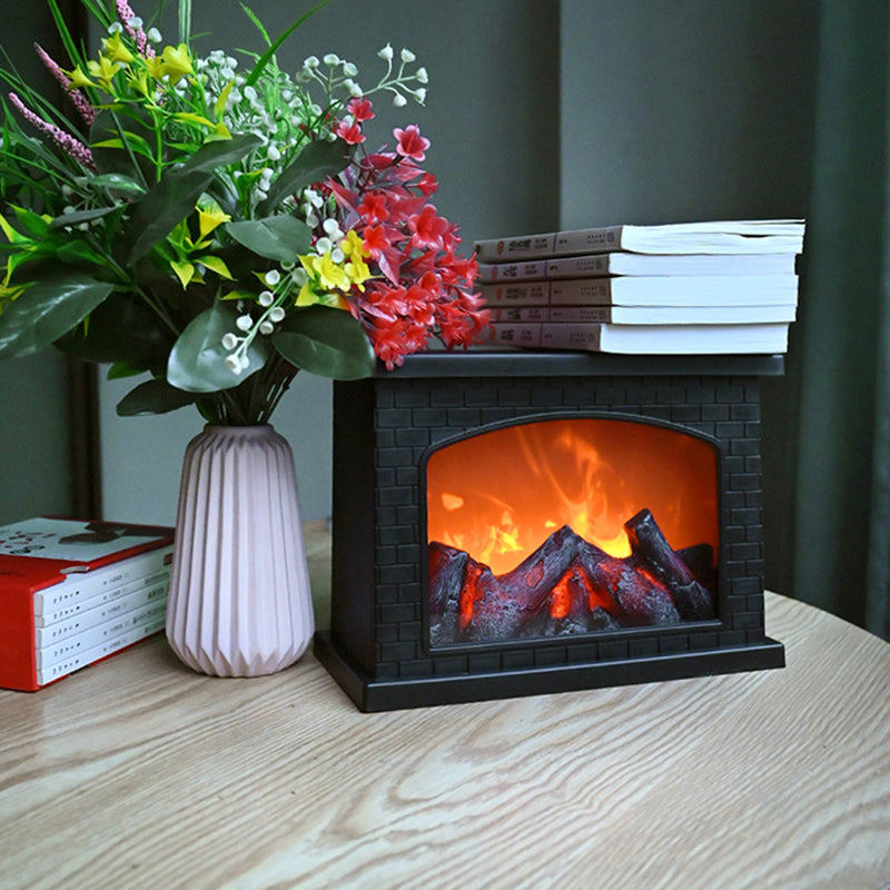 Contemporary Retro ABS Simulated Flame Fireplace Round Battery Rectangular LED Table Lamp Living Room Ultrabright Atmosphere Light Home Decoration Modern Design Stylish Lighting Accent Furniture Faux Fire Effect Energy Efficient Safe For Kids and Pets Per